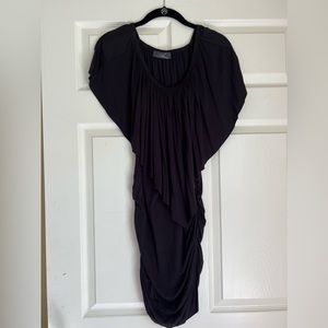 Black short dress with ruched sides by A3 Design in size small